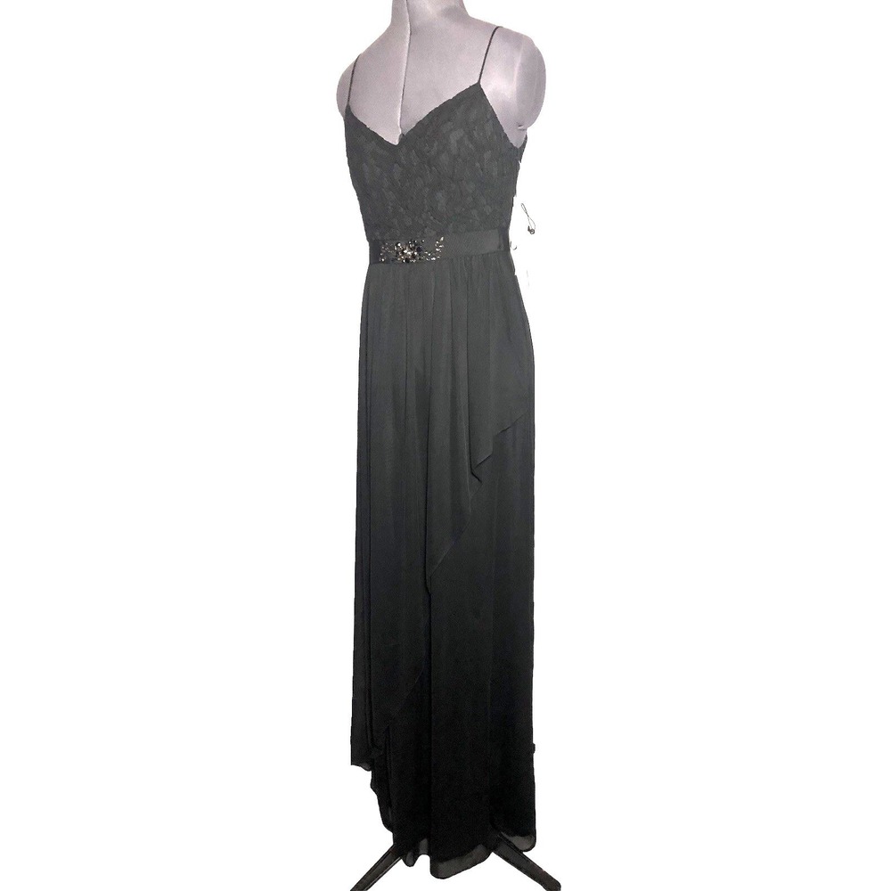 Adrianna Papell Love Story Black Prom Dress Lace Gown Dress Sz 6 NWT DAMAGED